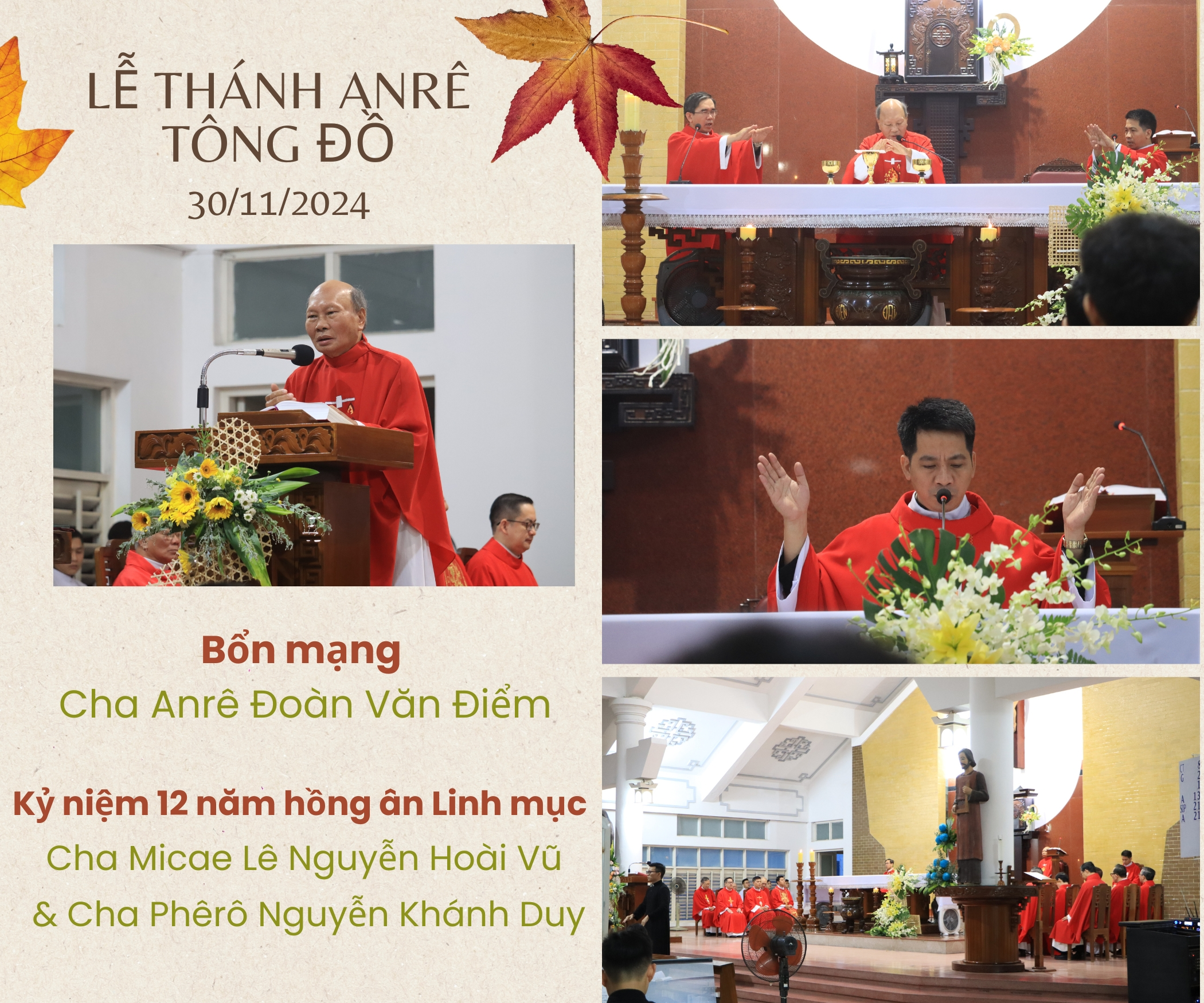 Lễ thánh Anrê Tông đồ - Bổn mạng Cha Anrê Đoàn Văn Điểm và Kỷ niệm 12 năm Linh mục quý Cha Micae Lê Nguyễn Hoài Vũ và Cha Phêrô Nguyễn Khánh Duy